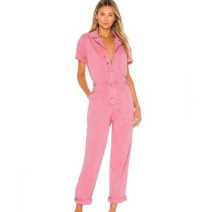 Pistola Grover Button Utility Flamingo Pink Revolve Short Sleeve Jumpsuit XS